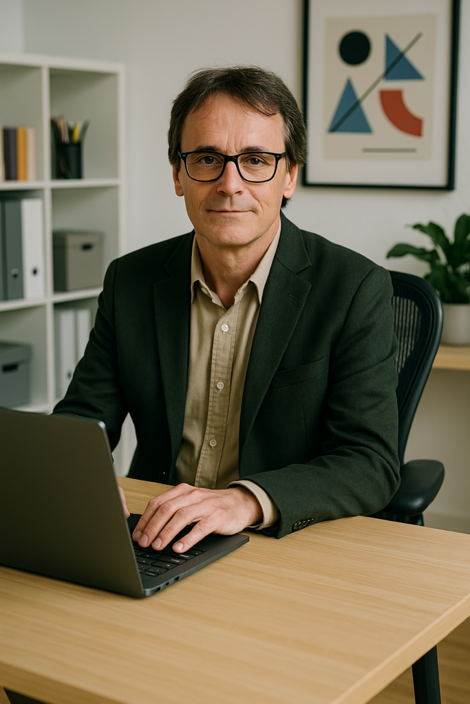 Ralf sitzt am Schreibtisch